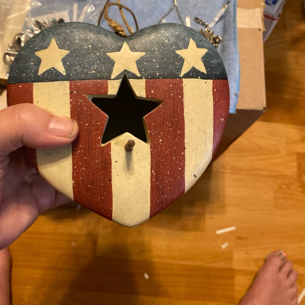 Source Unknown Patriotic Heart Birdhouse - Red White Blue Star Cutout